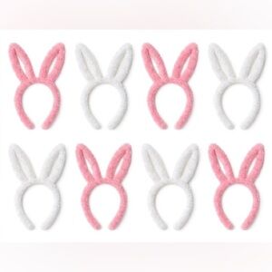 Claire's Fuzzy Bunny Ear Headbands, White/Pink, 4 pks of 2